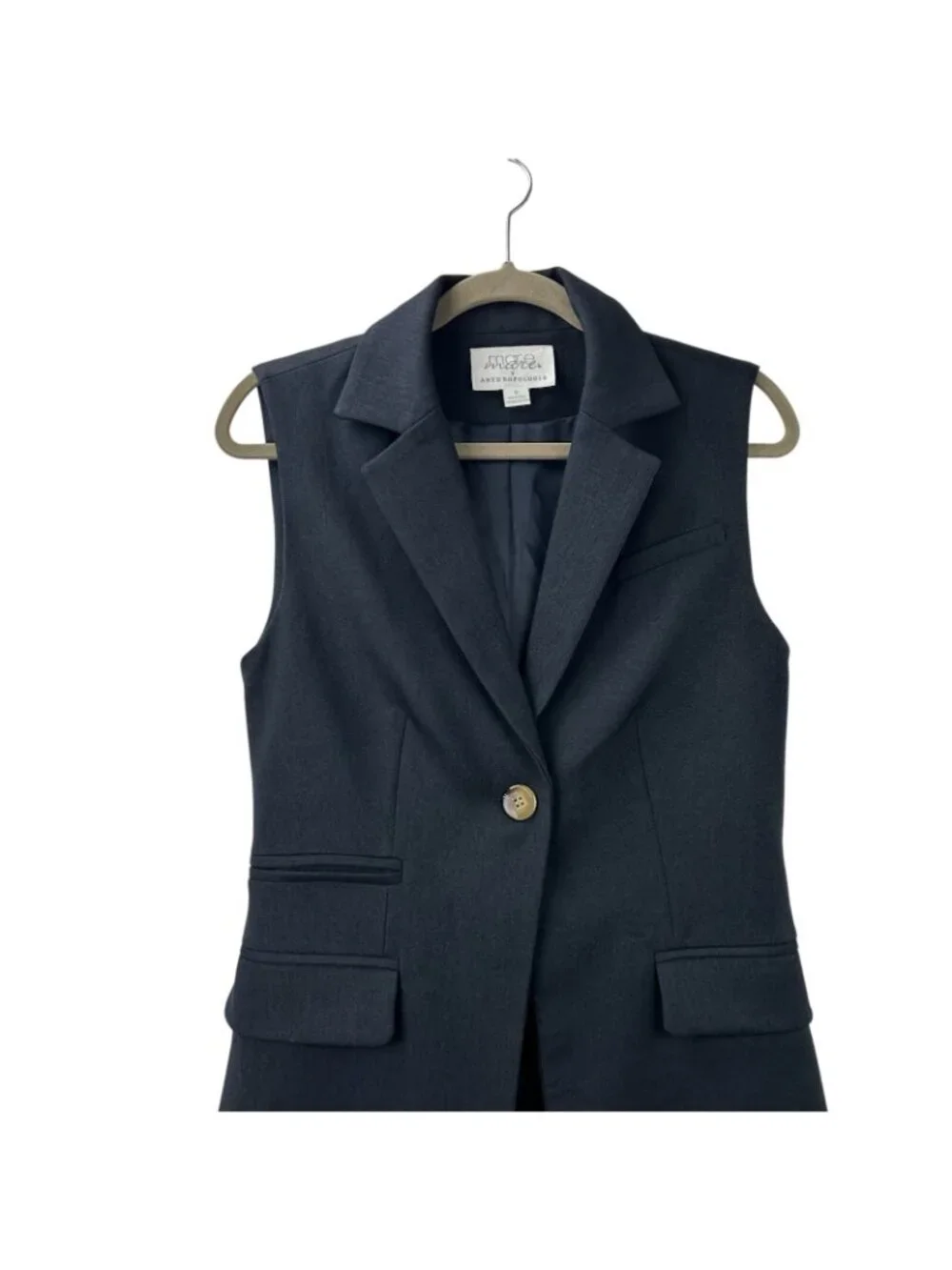 MARE MARE X ANTHROPOLOGIE Women’s Small Navy/Marin Long-line Button Dressy Vest - Picture 16 of 16